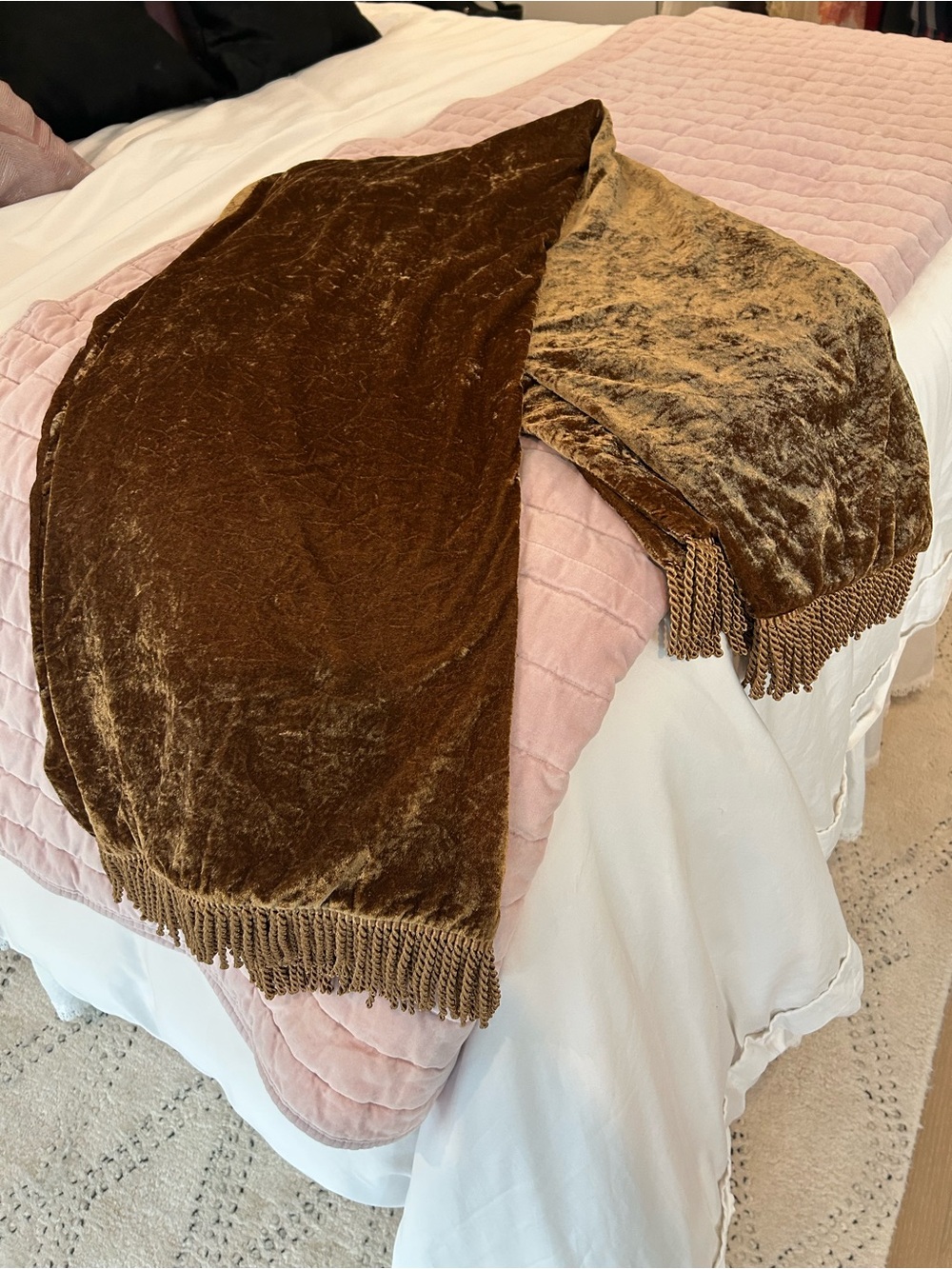 Luxurious Brown Velvet Throw Blanket with Fringe